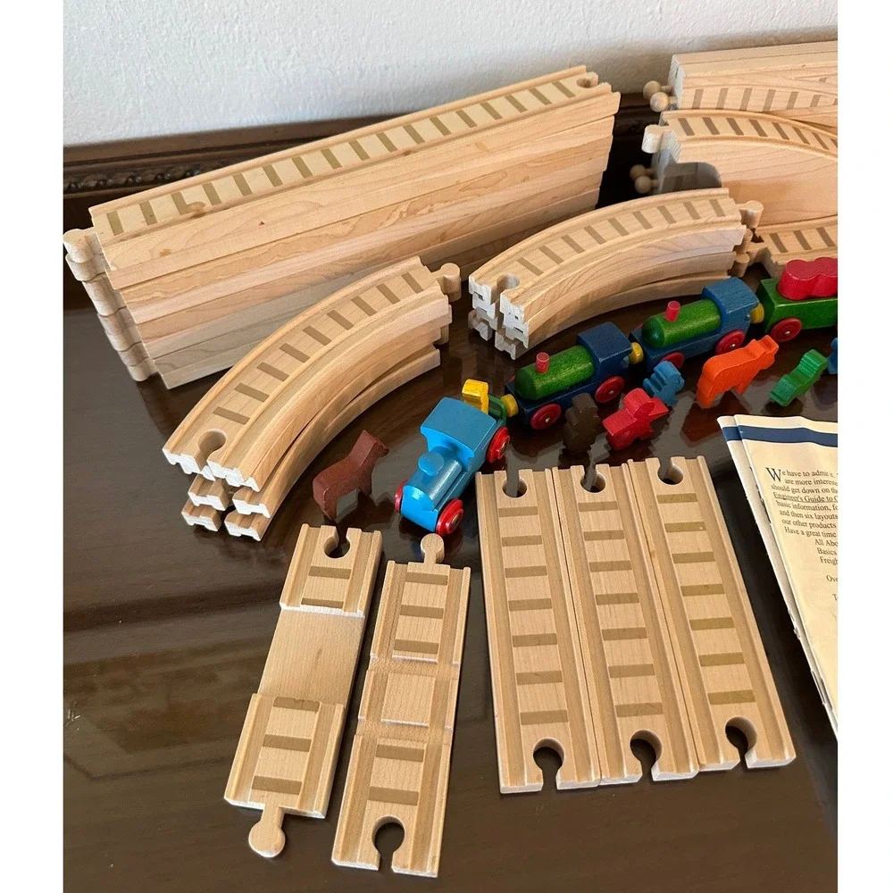 TC Timber Wooden Railway Train Set 56 Pieces Maple Wood Track Magnetic Trains